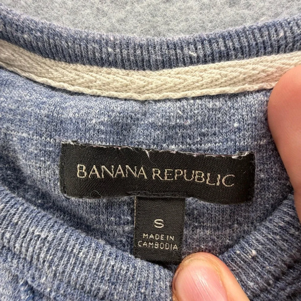 Banana Republic Mens Small Blue Marled French Terry Crewneck Sweatshirt Raglan‎